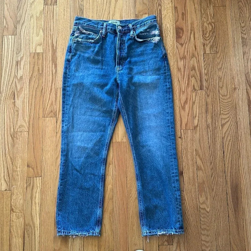 Agolde sz 27 button fly jeans Riley style 11.5” rise 25” inseam great pre owned